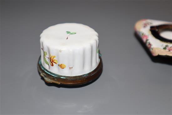 Two hat shaped pill boxes, one Limoges and an early 19th century English enamelled patch box